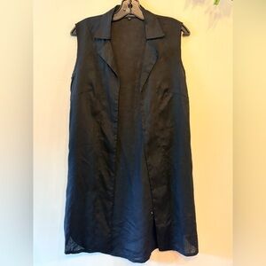 VIGORELLA 100% Linen Sleeveless Long Black Open Front Vest w/ Pockets Worn 1X